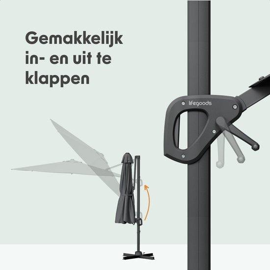 LifeGoods Zweefparasol - 6 Standen - 360° Draaibaar - Rond Ø300 cm - Inclusief Beschermhoes - Antraciet