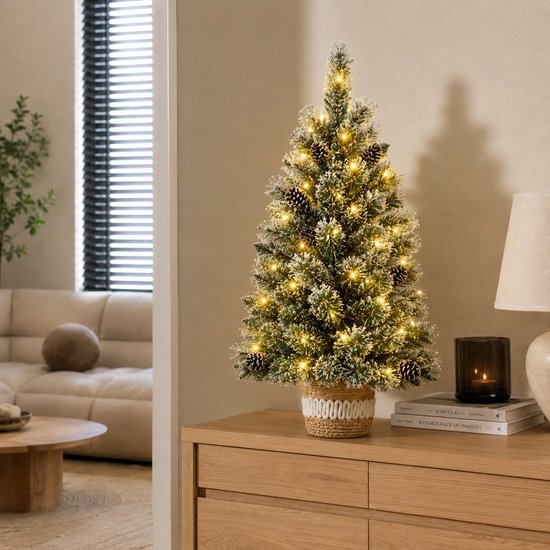 Black Box Trees Vandans Kunstkerstboom met Verlichting - Kerstboom H90 x Ø48 cm - Kunstboom in Pot met Besneeuwde Takken - Groen