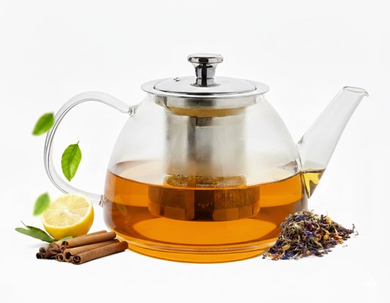 Vaja® Glazen Theepot Fay met RVS Filter - 1 Liter - Thee Infuser - Voor Losse Thee / Theebloemen - Kerst Cadeau - Borosilicaat Glas Anti-druppel tuit