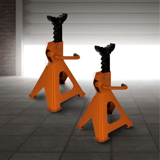 Perel Set met verstelbare assteunen, 2 stuks, max. hefhoogte 430 mm, belastbaar tot 2 ton (per stuk), staal, oranje