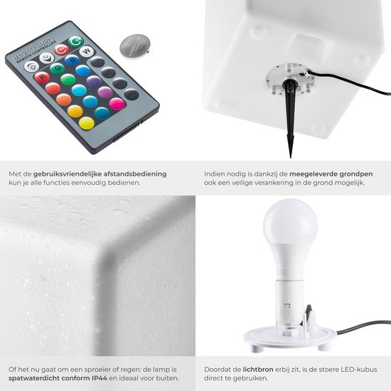 tectake® Luminous Cube - LED Lichtkubus – 16 RGB Kleuren en 5 Lichtmodi -Weerbestendige en Robuuste Tuinverlichting - 35x35x35 cm - Feestversiering - Tuindecoratie - Inclusief Lichtbron en Afstandsbediening