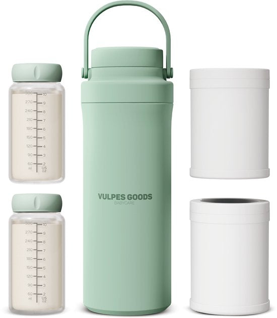 Vulpes Goods® BabyCare – Draagbare Melkkoeler – RVS Fles 750ml + 2x 300ml – Tot 24u Koeling – Lekvrij