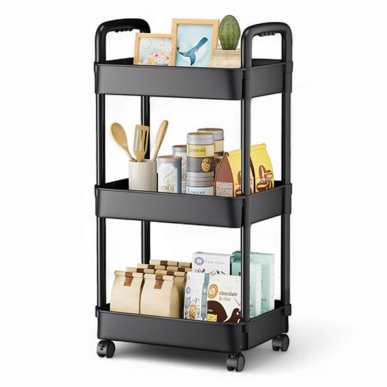 Keuken trolley op Wieltjes - 3 laags - Rek - Serveer - Wagen - Kastje - Opberg - Douche kastjes staand - Rekje - Zwart - Luft