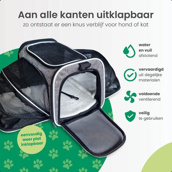 Gopets Draagtas Hond en Kat – Hondentas – Reistas – Kattentas – Geschikt Voor Vliegtuig – Tot 5,5KG – Grijs – 40 x 25 x 25 cm – M