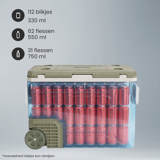 Auronic Elektrische Koelbox - Compressor - 80L - 12V en 240 volt - Camping Koelkast - Frigobox Auto - Met Wielen en Hendel - Groen
