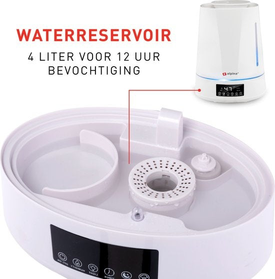 alpina Luchtbevochtiger 4L - Humidifier - Aroma Diffuser met Timer - Afstandsbediening - Wit