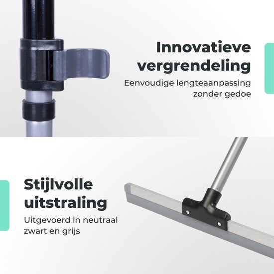 CLEANLY Vloertrekker met Steel Telescopisch 113-142 cm - Vloerwisser Badkamer met Rubberen Trekker - Watertrekker - Douchewisser - Breedte 43,5 cm - Zwart, Grijs