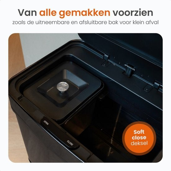 Goliving Automatische Prullenbak – Sensor & Soft-close – 72 liter – 42 x 31 x 75 cm – Zwart