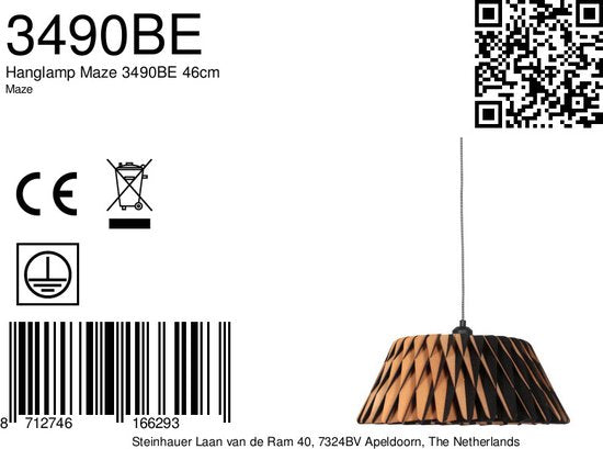 Anne Lighting - hanglamp - Maze - naturel - hout - Ø 46cm - E27 - 3490BE