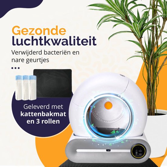 Viervoeter Automatische Kattenbak – Zelfreinigend – Bedienen via App – incl matje en 3 rollen opvangzakjes - 65L