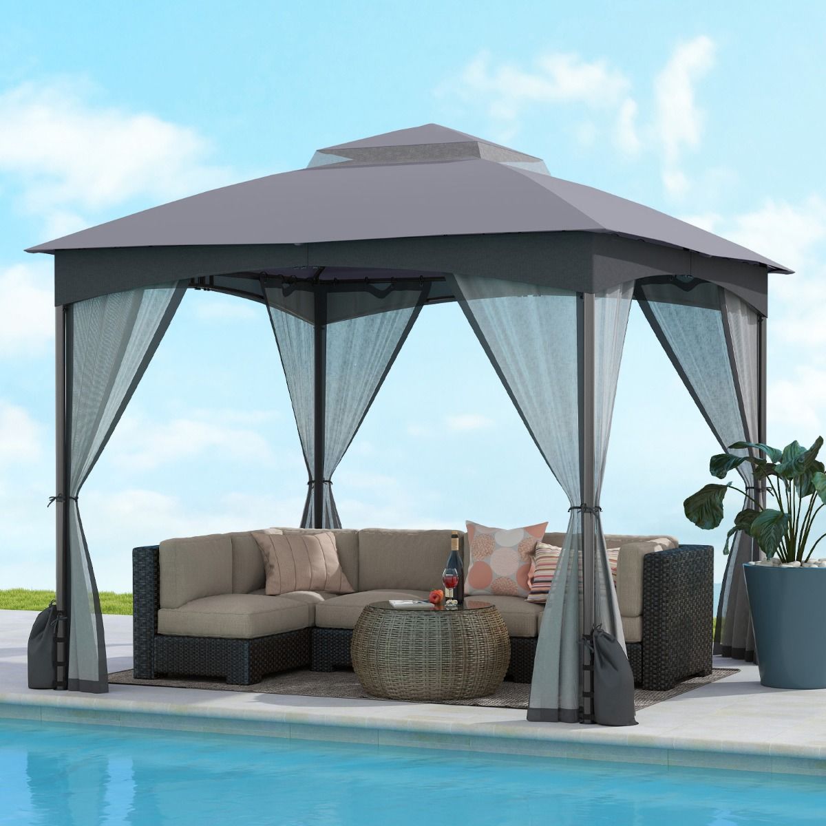 Coast Tuinpaviljoen - dubbel dak - muggennet - 3 x 3 m - khaki