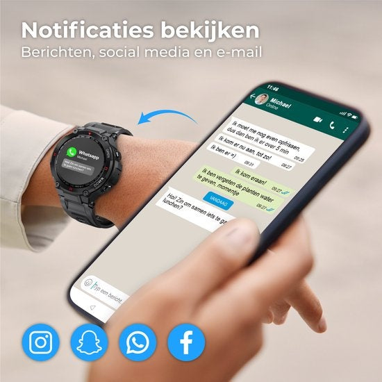 Nuvance - Outdoor Smartwatch - IP67 Waterdicht - Bluetooth Smartwatch voor Dames en Heren - Smartwatches - Sporthorloge met Stappenteller, Calorie Teller, Slaap meter - Geschikt voor alle Smartphones