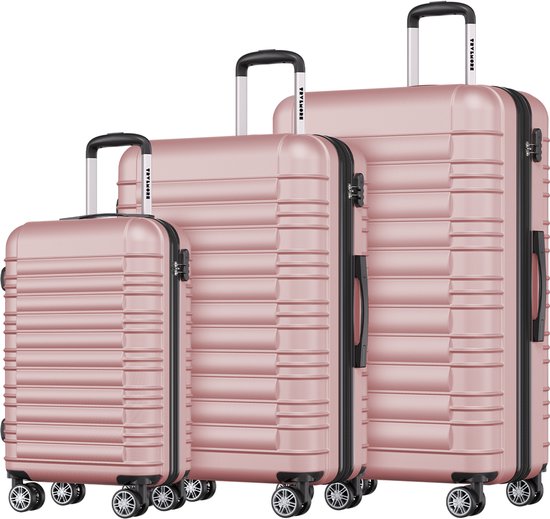 TRVLMORE Kofferset - 3 Delig - 38L Handbagage + 70L en 110L Ruimbagage - Lichtgewicht - Trolley - Reiskoffer Set - Roségoud