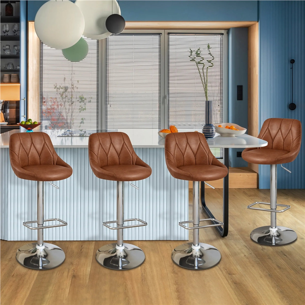 Yaheetech Set van 2 Verstelbare Barhocker / Barstoelen 86-107,5 cm – Sfeervol Bruin – Kunstleder en Metaal