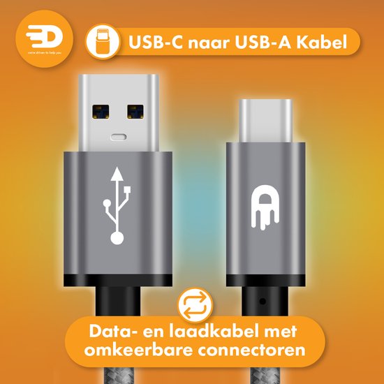 Drivv. USB naar USB C Kabel - Snellader - USB C Data en Oplaadkabel - 5 meter - Geschikt voor Samsung, iPhone 15 & Meer - Space Grey