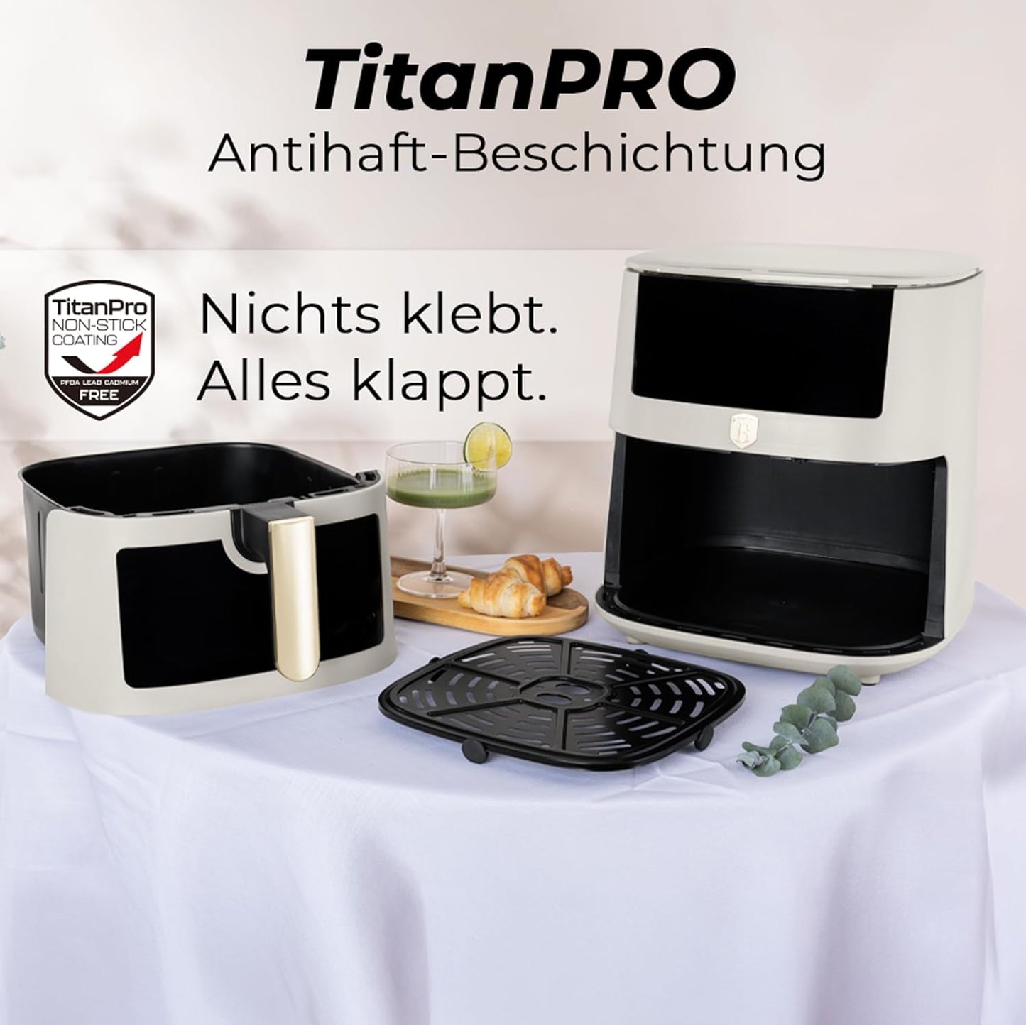 Berlinger Haus Airfryer 8 Liter - Matte Crème - Digitaal Touchdisplay - 1650W - 33 x 36,5 x 36,5 cm