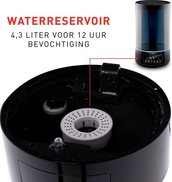 Alpina Luchtbevochtiger - 4.3L - Humidifier - met Timer - Incl. Afstandsbediening - Zwart