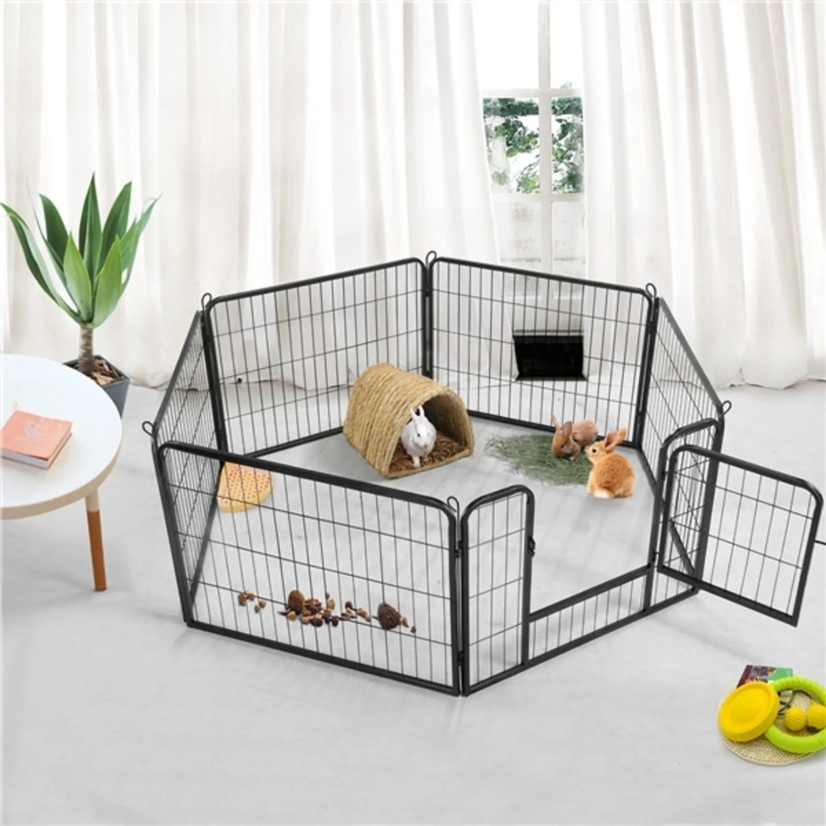 Yaheetech Veilig en Flexibel Hondenren / Dierenren met 6 Elementen 60 cm – Zwart – Metaal