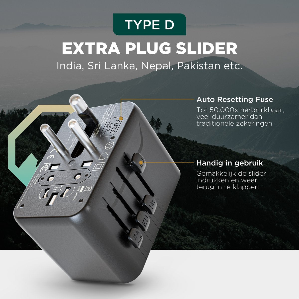 Remodius Wereldstekker - Universele Reisadapter voor 220+ Landen - 2x USB-C & 2x USB-A - Snellader - Type A/B/C/D/E/F/G/I/J/L/N - Compact & Handbagageproof