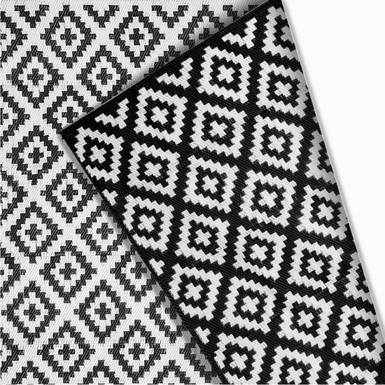 Goliving Buitenkleed Summer Diamond - 183x290CM - Tuintapijt - Buitentapijt - Vloerkleed - Tuinkleed - Omkeerbaar - Incl. Draagtas - Zwart/Wit