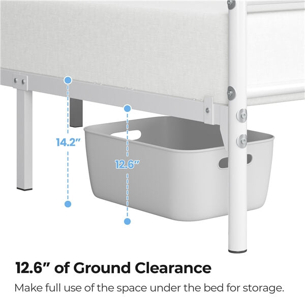 Yaheetech Metalen Bedframe - Met Hoofdbord en Voetbord - 800 lb Draagvermogen - 32 cm Onderbedopslag - Zonder Boxspring