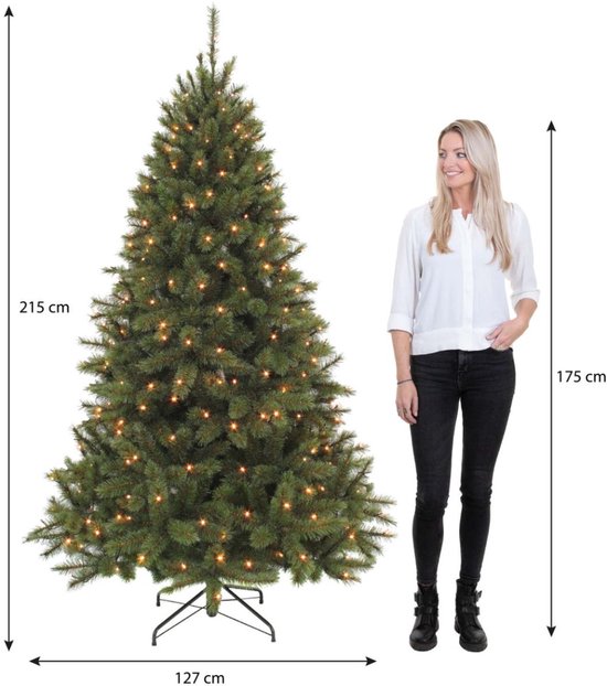 Triumph Tree Bristlecone Kunstkerstboom - Kerstboom met Verlichting en 240 LED Lampjes - Kunstboom met Scharnierconstructie - H215 x Ø127 cm - Donkergroen - Voor Binnen