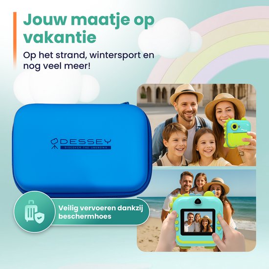 ODESSEY Kindercamera met Printer - Full HD - Selfiecamera - 32GB SD Kaart - Foto - Video - Spelletjes - Digitale Camera Kinderen - Fototoestel voor kinderen - Dino