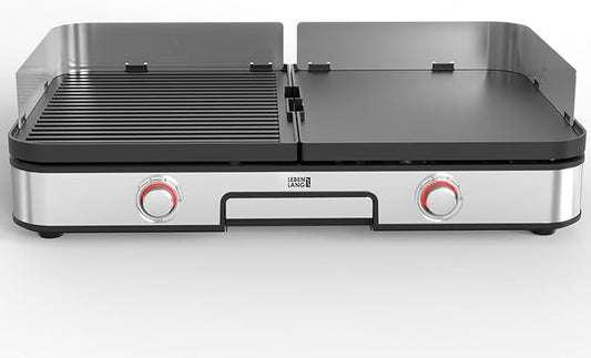 LEBENLANG Elektrische Tafelgrill - 2400W - Inclusief Grilltang en Spatbescherming - 35 x 52 x 10 cm - RVS