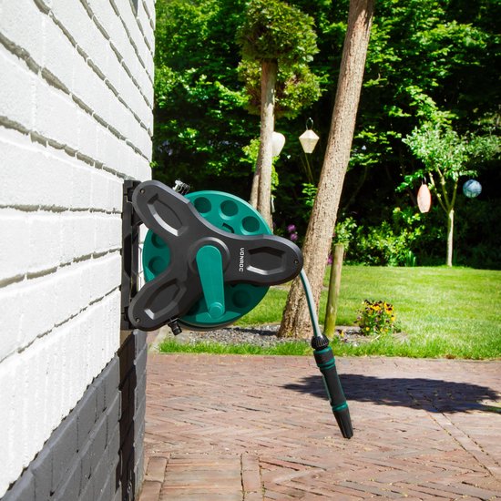 VONROC Slanghaspel set – Incl. 15m tuinslang, spuitstuk, slangkoppelingen, kraanaansluiting