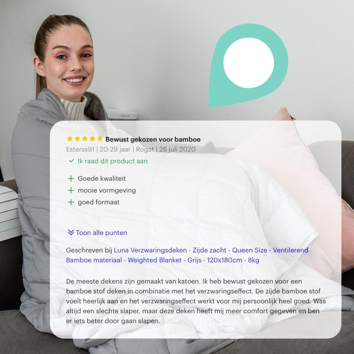 Litollo Verzwaringsdeken 7 kg - Weighted blanket 150x200 cm - Grijs Zwaartedeken eenpersoons - Verzwaringsdekens te gebruiken met eigen dekbedovertrek - Verzwaarde deken - 4 seizoenen - Gewichtsdeken