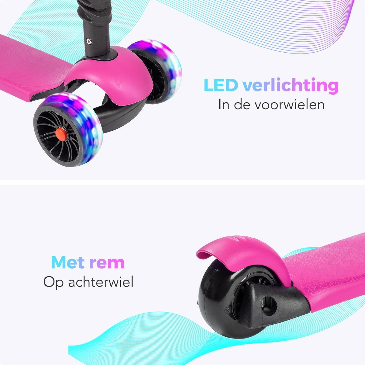 LifeGoods MultiRider Kinderstep - Step 3-8 Jaar - Verstelbaar Zitje - Lichtgevende Wielen - Jongens/Meisjes - Roze