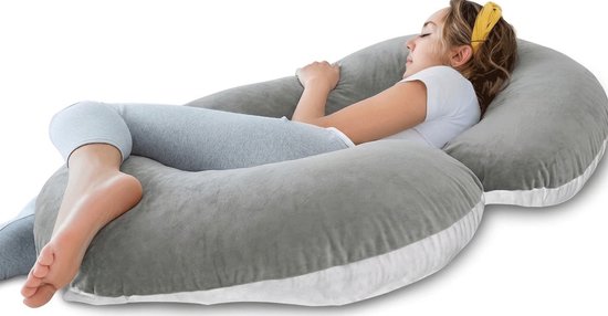 Sleepcomfort Selana Zwangerschapskussen U-Vorm – 150 cm – Minky Dot & Jersey – Grijs