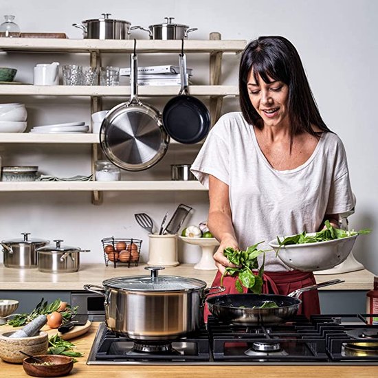 KitchenAid Stainless Steel Koekenpannenset 2-delig - 20/28cm - PFAS-vrije antikleeflaag - Pannenset inductie - Keramische pan - Ovenbestendig tot 160°C - Zilver