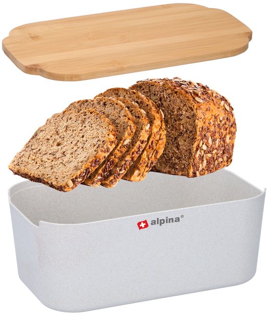 alpina Brood Opbergdoos 33x18,5x12 cm – Brooddoos Met Bamboe Deksel – Deksel Ook Als Snijplank – Compact Formaat – Voor Bewaren Van Brood – Keukenaccessoire