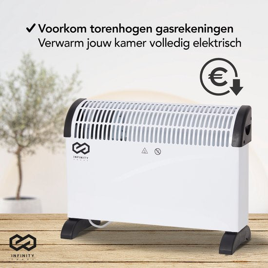 Infinity Goods Elektrische Convectorkachel - Turbo Functie en Ventilator - 750 / 1500 / 2000W - Verstelbare Thermostaat - Radiatorkachel - Oververhittingsbeveiliging - 35m² - Zwart/Wit