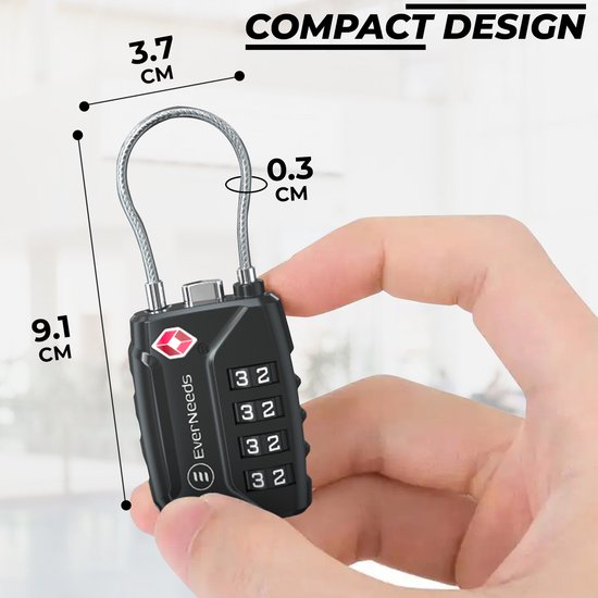 EverNeeds - TSA cijferslot - Zink - Zwart - 2 Stuks