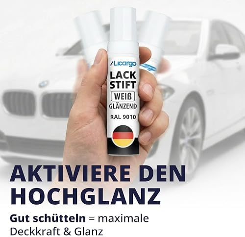 LICARGO Lackstift Glanzend Wit 12 ml - Precisiekwast voor Krasjes en Steenslag