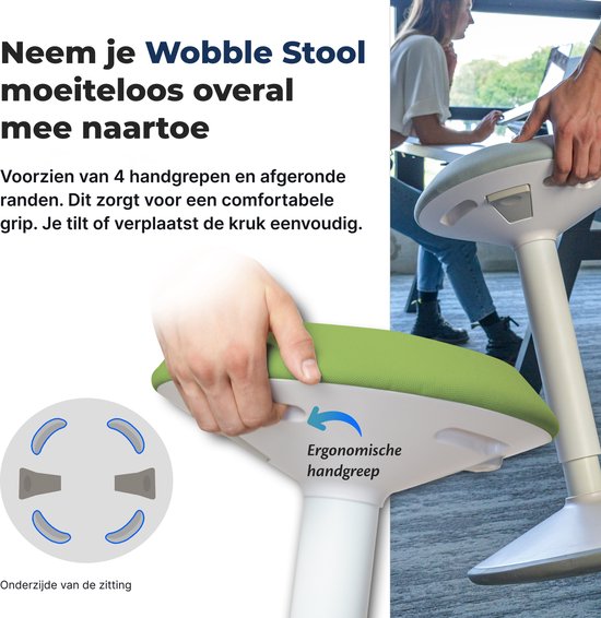 Backerz Wiebelkruk - Ergonomische Wiebel Stoel hoogte 40-60cm - Balanskruk - Zit Sta kruk - Zadelkruk Groen