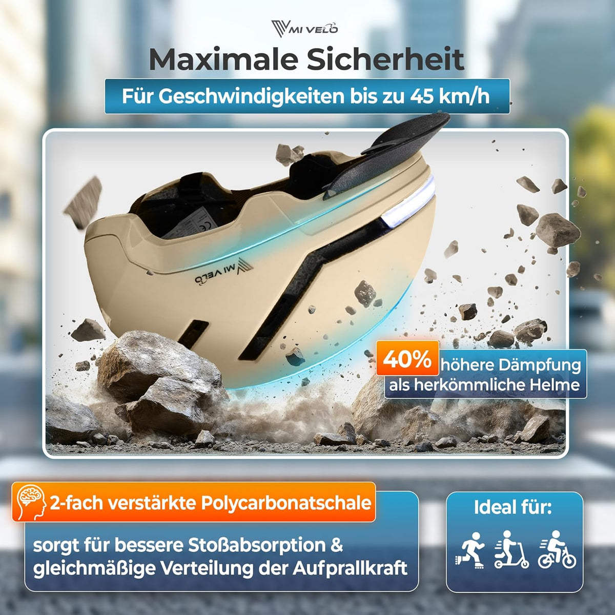 Mivelo Unisex Fietshelm NOVA - Met Lampje - NTA Gecertificeerd tot 45km/h - Beige - Maat L (57-61 cm)