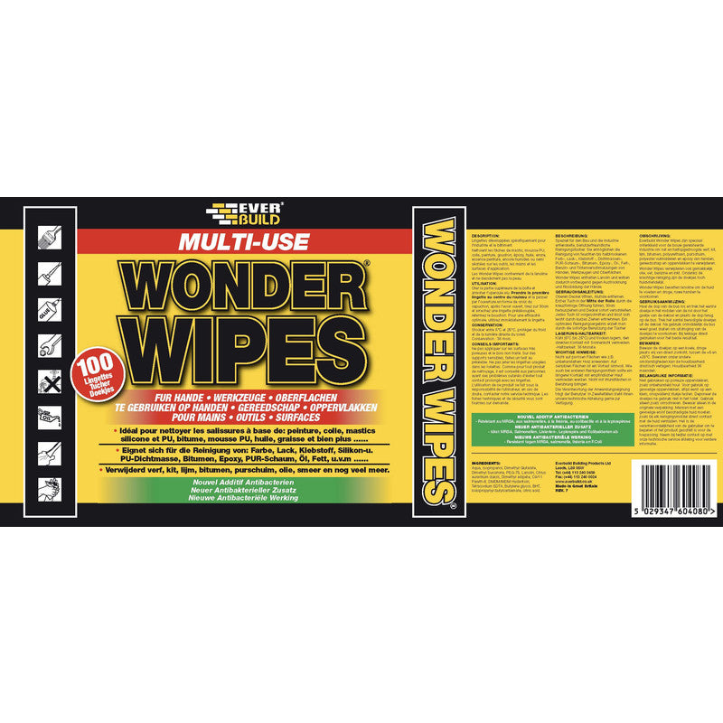 Everbuild Wonder Wipes - Schoonmaakdoekjes - 100 Stuks - 11 x 11 x 24,5 cm