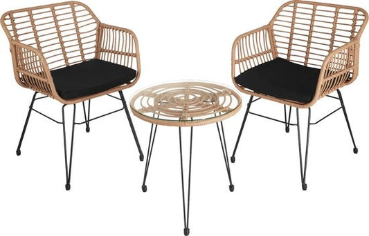 tectake® - outdoor wicker zitgroep, meubel voor 2 personen, 3-delig. Bistroset, balkonmeubel, tuinmeubelset met 2x stoelen + tafel, kleine lounge weerbestendig voor tuin, balkon of terras - natuurkleur - poly-rattan