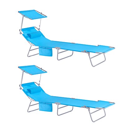 SoBuy Ligbed set van 2 - Afneembaar Kussen - Verstelbaar Zonnedak - Blauw