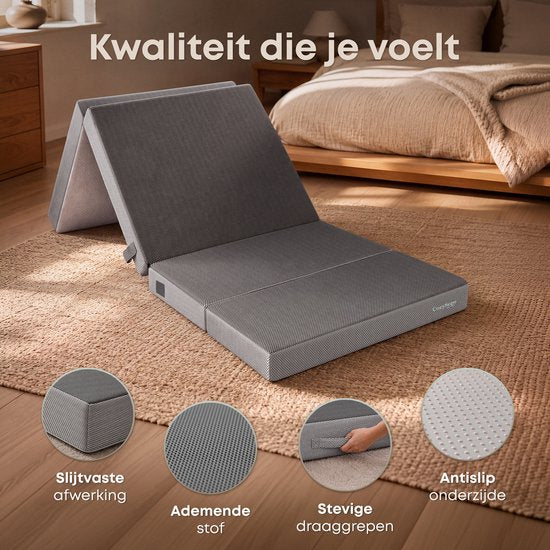 CozySense® Opvouwbare Matras 90x200 cm – Logeermatras – Vouwmatras – Ademend – Afneembare Hoes & Draagtas – 10 cm Dik – Medium