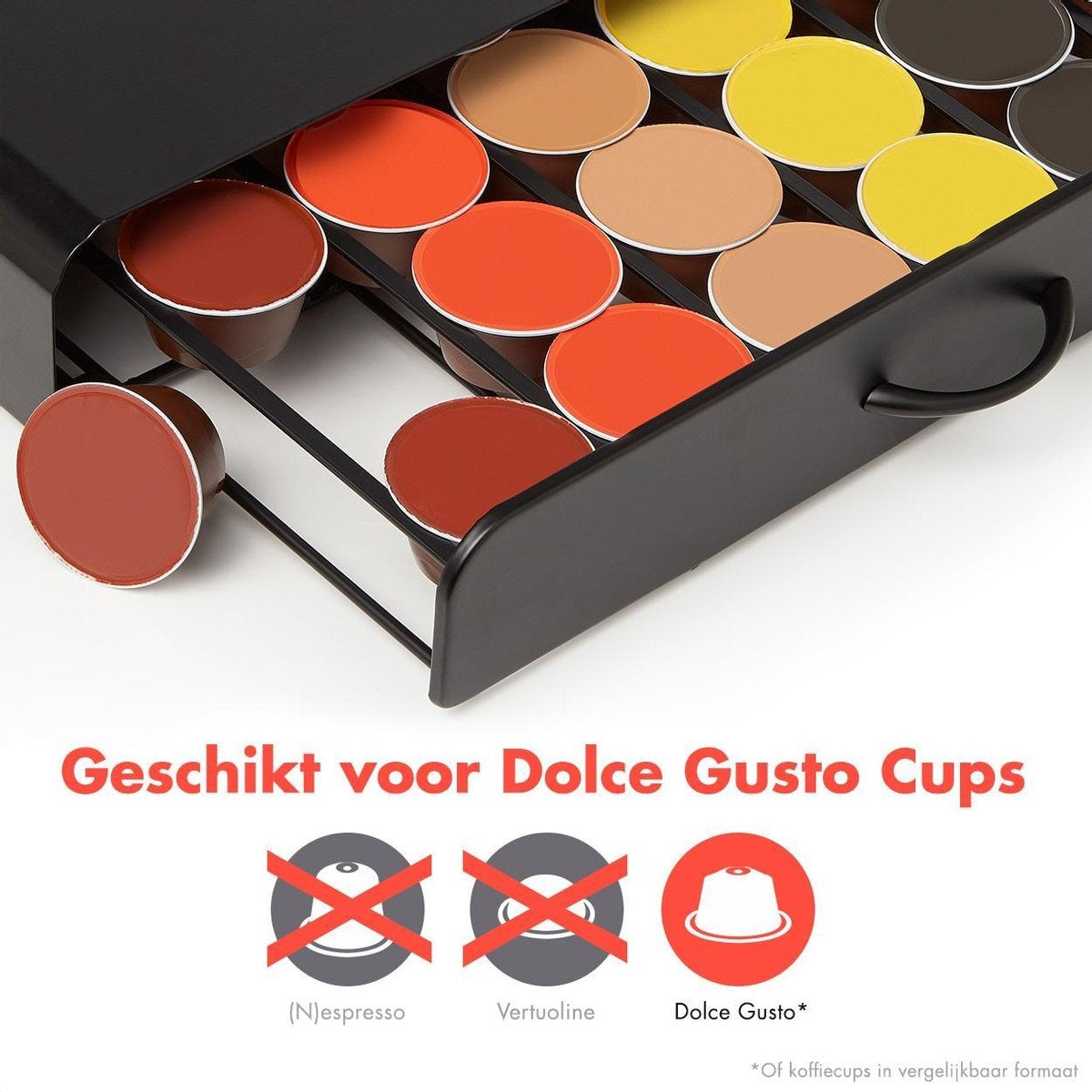 KitchenBrothers Capsulehouder - Koffiecups houder - met Lade - Geschikt voor Dolce Gusto - 36 Capsules - RVS - Zwart