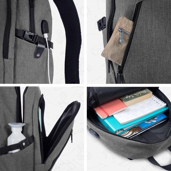 TRVLMORE Rugzak - 25L - 15,6 inch - Laptop Rugtas - Schooltas - Unisex - Spatwaterdicht Grijs