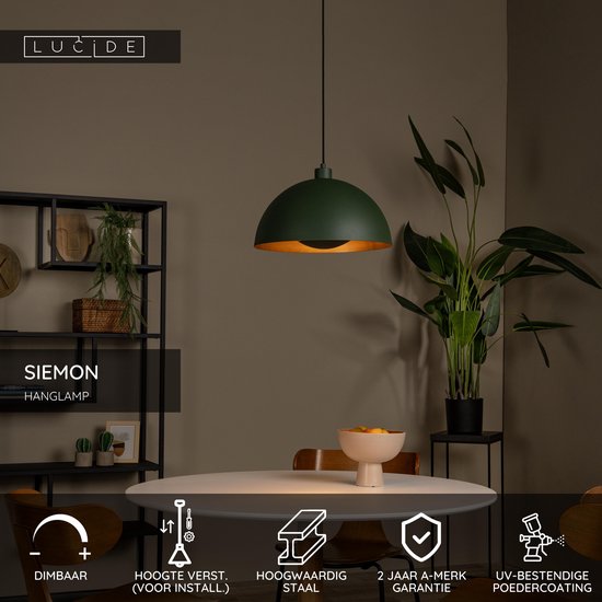 Lucide SIEMON - Hanglamp - Ø 40 cm - 1xE27 - Groen
