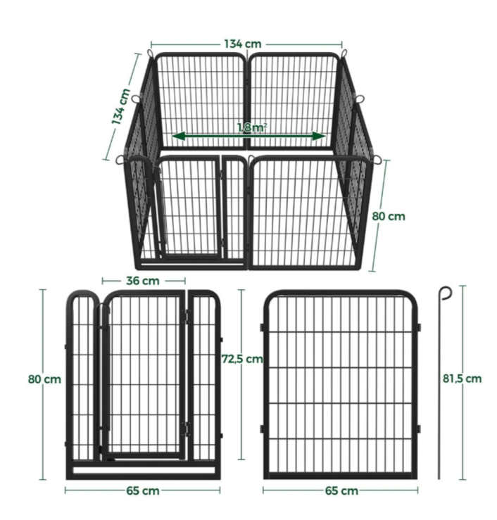 Yaheetech Puppyren 8-delig 200 x 68 x 80 cm - Zwart - Opvouwbare Hondenren - Met Deur en Draagtas