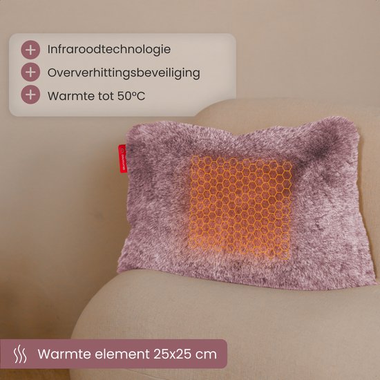Auronic Warmtekussen - Teddy - 45x60 - Draadloos - Oplaadbaar - Elektrisch kussen - Infrarood - Roze