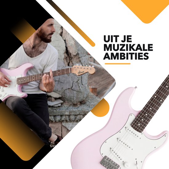 Finesse Elektrische Gitaar met Versterker - met Videocursus - Gitaar - Volwassenen - Kind - Roze