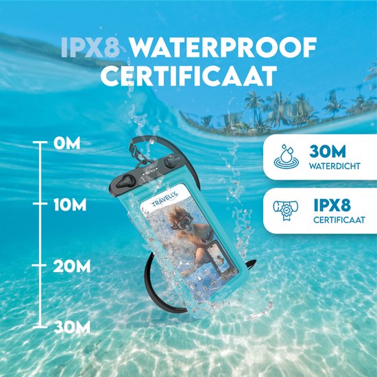 Travelly ® Waterdicht Telefoonhoesje Set van 2 – Universeel Onderwater Hoesje voor Smartphone – Geschikt voor alle telefoons – Drybag – Voor Vakantie, Zwemmen & Watersport – Zwart/Blauw